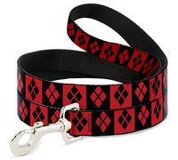 Buckle-Down Harley Quinn Diamond Blocks Rojo/Negro/Rojo Pet Leash, 6" x 1.5"