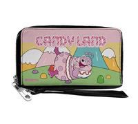 Buckle-Down Hasbro - Cartera con cremallera alrededor, Candy Land Jolly Laughing and Gum Drop Mountains multicolor, cuero vegano, Varios colores, 7.5"x4.5", Casual