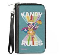 Buckle-Down Hasbro - Cartera con cremallera alrededor, Candy Land Kandy Rules King Kandy Pose verde azulado, multicolor, cuero vegano, Azul, 7.5"x4.5", Casual