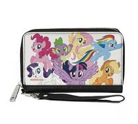 Buckle-Down Hasbro - Cartera con cremallera alrededor, My Little Pony Mane Six y Spike Action Poses Group Blanco, Cuero Vegano, Blanco, 7.5"x4.5", Casual
