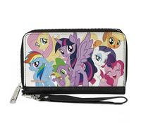Buckle-Down Hasbro - Cartera con cremallera alrededor, My Little Pony Mane Six y Spike Group Pose Blanco, Cuero Vegano, Blanco, 7.5"x4.5", Casual