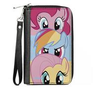 Buckle-Down Hasbro - Cartera con cremallera alrededor, My Little Pony Pinkie Pie Rainbow Dash Fluttershy Face Stack, cuero vegano, Varios colores, 7.5"x4.5", Casual