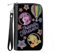 Buckle-Down Hasbro - Cartera con cremallera alrededor, My Little Pony Pinkie Pie y Applejack Friends Forever Neon, piel vegana, Varios colores, 7.5"x4.5", Casual