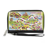 Buckle-Down Hasbro - Cartera con cremallera, diseño de tablero de juego Candy Land, cuero vegano, Varios colores, 7.5"x4.5", Casual