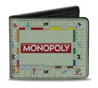 Buckle-Down Hasbro - Cartera plegable, diseño de tablero de juego Monopoly, cuero vegano, Verde, 4.0" x 3.5", Casual
