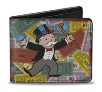 Buckle-Down Hasbro - Cartera plegable, Mr Monopoly Rich Uncle Pennybags apilada, postura de dinero, cuero vegano, Varios colores, 4.0" x 3.5", Casual