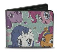 Buckle-Down Hasbro - Cartera plegable, My Little Pony Faces Close Up y Cutie Marks dispersas, color verde azulado, cuero vegano, Verde, 4.0" x 3.5", Casual