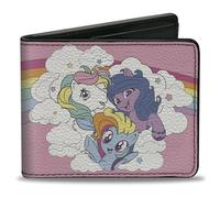 Buckle-Down Hasbro - Cartera plegable, My Little Pony Three Pony Rainbow Cloud Pose Rosas, cuero vegano, Rosado, 4.0" x 3.5", Casual