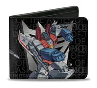 Buckle-Down Hasbro - Cartera plegable, Transformers Starscream Poses y Decepticon Shield Gris, cuero vegano, Negro -, 4.0" x 3.5", Casual
