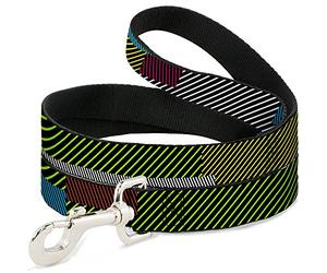 Buckle-Down Hash Mark Stripe Black/Multi Color Pet Leash, 6" x 1.5"