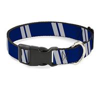 Buckle-Down Hash Mark Stripe Doble Azul Marino / Plata Clip de plástico Collar, 1/2" de Ancho Fit 6-9" Cuello pequeño