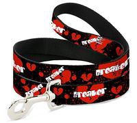 Buckle-Down Heart Breaker Black/White/Red Pet Leash, 6" x 1"