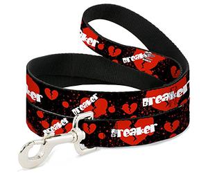 Buckle-Down Heart Breaker Black/White/Red Pet Leash, 6" x 1"