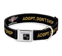 Buckle-Down Hebilla de cinturón de Seguridad Collar de Perro Logo Adopt, Don't Shop Negro/Amarillo