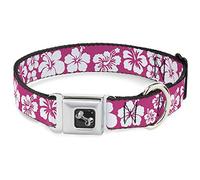 Buckle Down Hibiscus Rosa neón/Blanco Hueso Collar de Perro, mediano/11 - 17 "