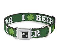 Buckle-Down I Clover - Collar para Perro, diseño de trébol de Cerveza, Color Verde, Blanco