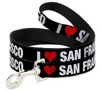 Buckle-Down I Heart San Francisco - Correa para Mascota, Color Negro, Blanco y Rojo, 15,2 x 2,5 cm