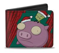 Buckle-Down Invader Zim - Cartera plegable, diseño navideño de Invader Zim Santa GIR y Piggy Flying Red Green, piel vegana