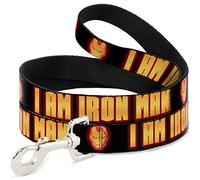 Buckle-Down Iron Man Face/I Am Iron Man Black / Yellow Glow Pet Leash, 6 '-1/2"