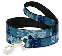 Buckle-Down Jack Sparrow's Bandera Icons/Black Pearl/Sharks Blues Pet Leash, 4-1.5"