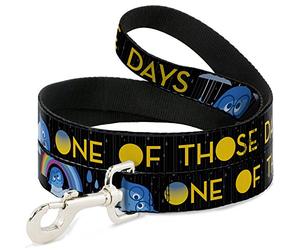 Buckle-Down Joy Poses/Rain One of Those Days Black/Gray/Blues/Yellow Pet Leash, 6" x 1/2"