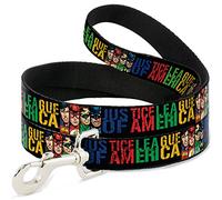 Buckle-Down Justice League of America w/Superhero Blocks Black/Multi Color Pet Leash, 6" x 1.5"