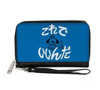 Buckle-Down KC Green - Cartera con cremallera alrededor, esta es una fina pregunta japonesa, azul llama, negro, blanco, cuero vegano