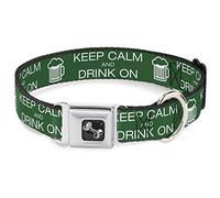 Buckle-Down Keep Calm and Drink On/Beer Green/White Dog Collar Bone, Pequeño/9-15