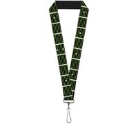 Buckle-Down Lanyard-1.0"-Guitar Neck Black/White/Lime Green Llavero, Multicolor, Talla única para Mujer