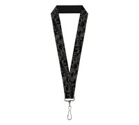Buckle-Down Lanyard-2.5 cm, pelo de calavera, negro/gris, Negro/Gris, 1" InchWide - 22 Inch Long