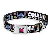 Buckle-Down Seatbelt Buckle Dog Collar Moda para Mascotas, Poliéster, Ohana Means Family/Posturas de Puntada y scrump/Flora Tropical, Negro/Blanco/Multicolor, 9.5" to 13"-1" Wide