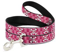 Buckle-Down Lindo Calaveras con Cuadros Rosas/Blanco Pet Leash, 6 'x 1/2"