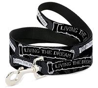 Buckle-Down Living The Dream Scroll Gray/Black/White Pet Leash, 6" x 1.5"