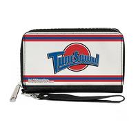 Buckle-Down Looney Tunes - Cartera con cremallera alrededor, logotipo Space Jam TUNE SQUAD a rayas blanco/rojo/azul, cuero vegano, 7.5"x4.5", Casual