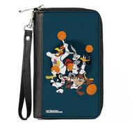 Buckle-Down Looney Tunes - Cartera con cremallera alrededor, Space Jam Toon Squad Team Pose azul, cuero vegano, Azul, 7.5"x4.5", Casual