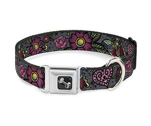 Buckle-Down Love Kills - Collar para Perro, Color Gris, Talla pequeña, 33-45 cm