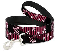 Buckle-Down Love Me with Sketch Stars & Stripes - Correa para Mascota, 10,16 x 0,63 cm, Color Negro, Fucsia/Blanco