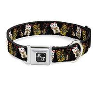 Buckle-Down Maneki Neko Lucky Cats - Collar para Perro, Color Dorado, Negro y Blanco
