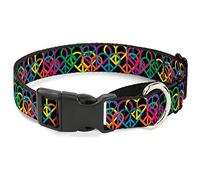 Buckle-Down Martingale Collar para perro - Peace Hearts apilado negro/neón - 1 pulgada