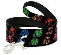 Buckle-Down Marvel Avengers Superhéroe Logos Negro/Multicolor Pet Leash, 6 'x 1.5"