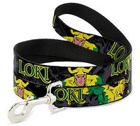 Buckle-Down Marvel Comics - Correa para Mascotas, Correa para Perro, Loki In Action, Negro, Gris, Amarillo, Verde, 6 pies de Largo, 0.5 Pulgadas de Ancho