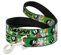 Buckle-Down Marvin The Martian w/Poses Blanco/Verde Pet Leash, 6" x 1/2"