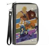 Buckle-Down Masters of the Universe - Cartera plegable, diseño de Masters of the Universe a rayas, multicolor, cuero vegano, Gris, 7.5"x4.5", Casual