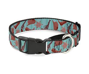 Buckle-Down MGC-W37108-WM Sheriff's Gear/Vertical Stripe Turquoise/Browns Martingale Collar de Perro, tamaño Mediano