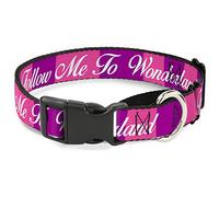 Buckle-Down MGC-WDY335 - Collar para Perro, diseño de Gato de Cheshire, Color Rosa, Morado y Blanco, 2,5 x 25 cm, Cuello pequeño