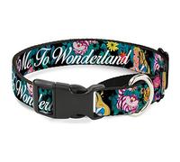 Buckle-Down MGC-WDY336-WS Martingale - Collar para Perro, diseño de Gato de Alicia y Cheshire, Flores, Color Negro, Multicolor y Blanco, 3,8 x 33 cm, Cuello pequeño