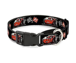 Buckle-Down MGC-WDY405-WM Martingale Cars 3 Lightning Mcqueen Caricature/Race Banderas Negro/Blanco/Rojo, 1.5" W-16-23 Cuello Medio