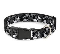 Buckle-Down Multi Top Calaveras apiladas Blak/Gris/Blanco plástico Clip Collar, 1/2" de Ancho Fit 9 - 15 Pulgadas Cuello - Grande
