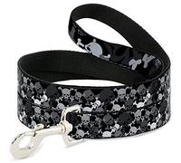 Buckle-Down Multi Top Skulls Stacked Blak/Gray/White Pet Leash, 6" x 1"