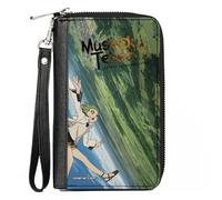 Buckle-Down Mushoku Tensei - Cartera de reencarnación sin empleo, cremallera alrededor, Mushoku Tensei Sylphiette Teleport Escena de otoño y logotipo del título, cuero vegano